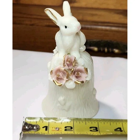 Hallmark Vintage Ceramic Bunny Rabbit Bell Figurine Coquette Feminin Collectible - Picture 9 of 10